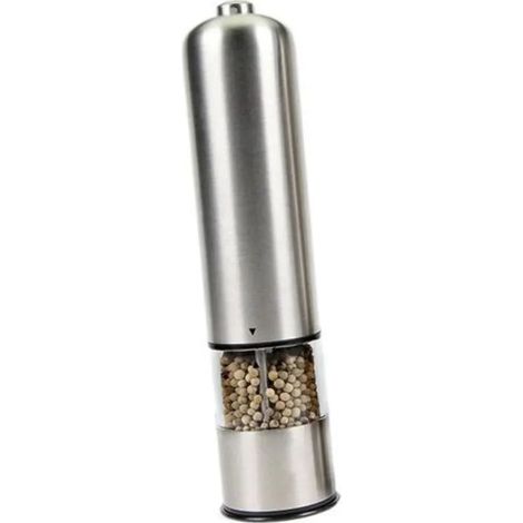 Moulin à poivre électrique, acier inoxydable, broyeur en céramique, fonctionne sur piles, couleurs variées, argent, 22,5 x 5,2 x 5,2 cm (1/5)
