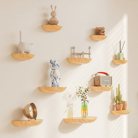 22 x 11 x 3 cm großes, halbkreisförmiges Wandregal aus Massivholz  Elegantes Wandregal zur Verschönerung Ihres Wohnraums. Wohnzimmer, Badezimmer (1/5)