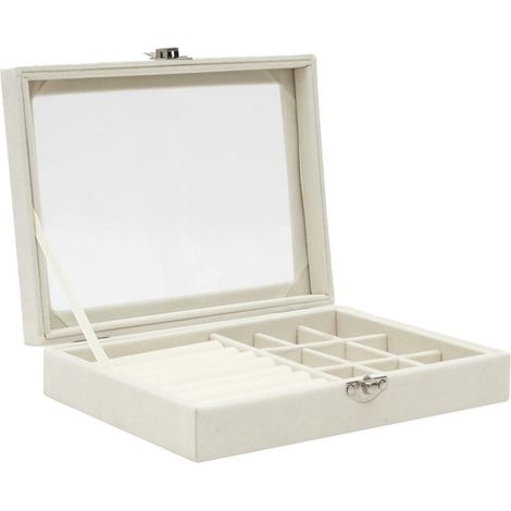Boîte à bijoux crème intérieur feutrine et couvercle transparent (1/5)