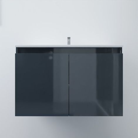 Meuble salle de bain suspendu 80 cm PROLINE- Gris- Plan vasque en Céramique (1/5)