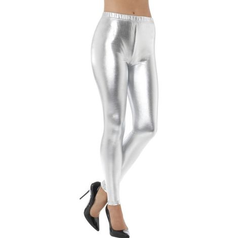 80s Metallic Disco Leggings - Silver - 48105S