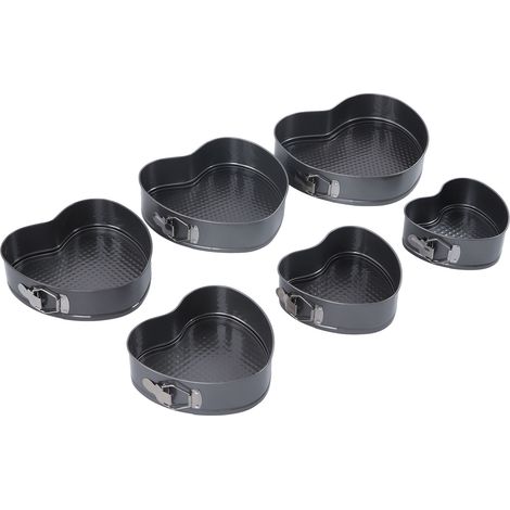 Set mit 6 wiederverwendbaren, herzförmigen Kuchenformen aus Edelstahl zum Backen im Backofen (1/5)