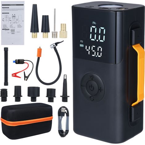 Avviatore di emergenza per auto, gonfiatore per pneumatici, power bank a pressione preimpostata, batteria integrata da 14,8 V 10000 mAh per auto, bicicletta, moto, pallone da basket con display LED ad (1/5)