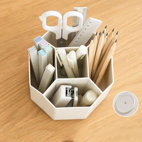 Organisateur De Bureau Rotatif - 5 Compartiments - Pour Stylos Crayons Surligneurs Pinceaux - Plastique - 250 G (1/4)