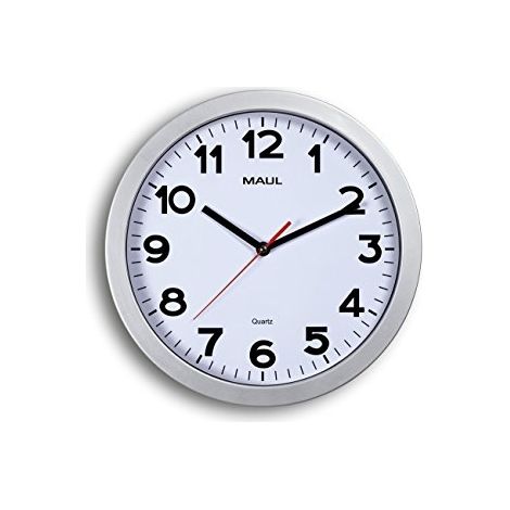 MAUL 9053195 QUARTZ WALL CLOCK JANTE ARGENT, BLANC HORLOGE MURALE