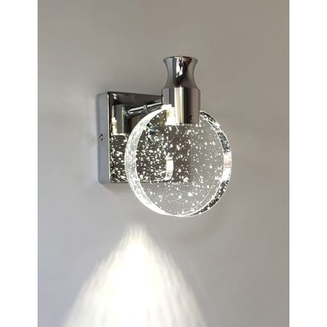 Applique Murale Cristal Ronde Argent, Lampe Murale LED Cristal Vintage, Applique Art Déco pour Salon, Chambre, Chevet, Escalier (Petit)