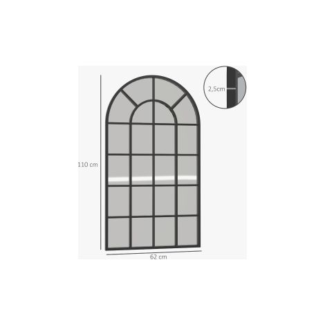 Miroir mural noir 110 x 62 cm avec cadre en métal et fixation murale pour entrée chambre et salon (1/5)