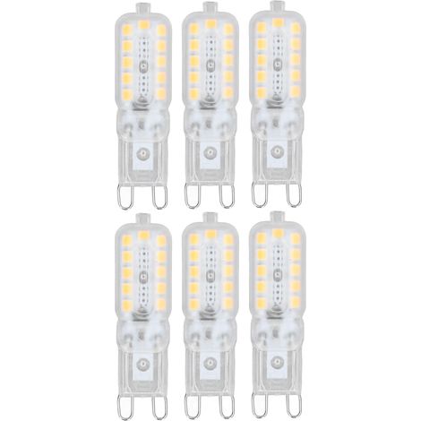 Lot de 6 ampoules LED G9 5W, 22 LED, à intensité variable, avec couvercle transparent, pour plafonnier, applique murale ou lampe de table. Couleur : blanc naturel. Tension : 110-140V. (1/5)