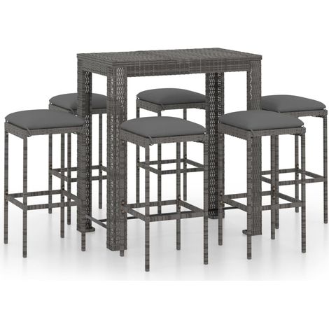 Maison Exclusive - 7-tlg. Gartenbar-Set mit Kissen Poly Rattan Gr