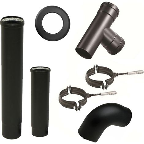kit tubi stufa a pellet canna fumaria dn 80 tubo acciaio smaltato nero 600 CE Made in Italy porcellanata ECO