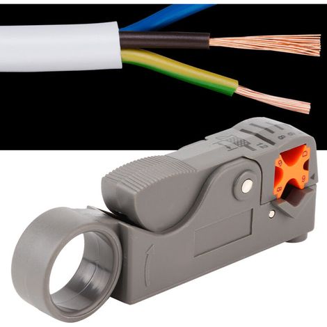 Multifunktionales, tragbares Abisolier- und Schneidgerät für elektrische Kabel.