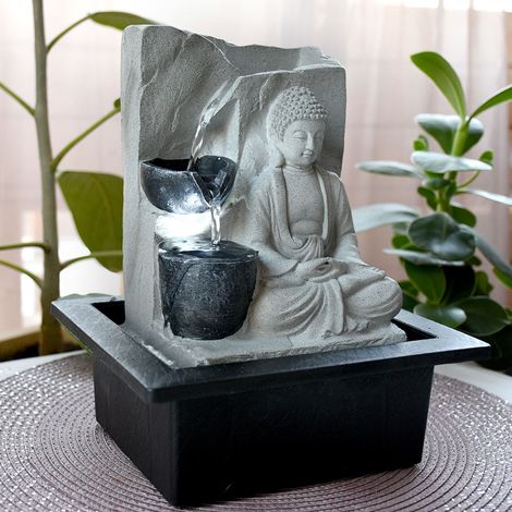 Fontana da tavolo con pompa Fontana con illuminazione a LED Buddha design fontana interna grigio soggiorno camera da letto decorazione