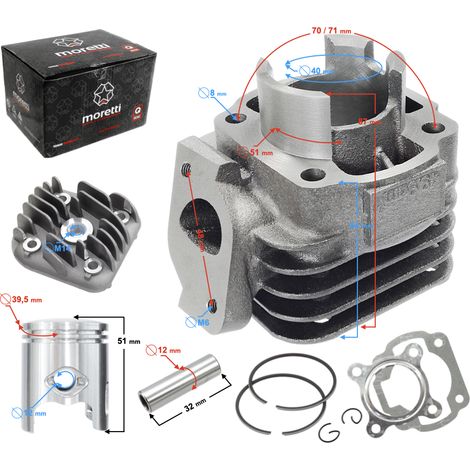 Cilindro e testata per scooter 2T 50cc 1PE40QMB sw.12mm (1/5)