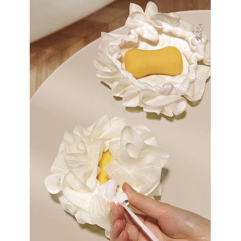 Éponge de bain loofah 2-en-1 avec cordon pour savon en barre, gant de toilette en maille exfoliant pour femmes et hommes, pour le lavage corporel (1/5)