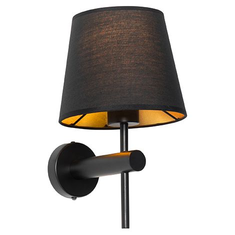 Modern Wall Lamp Black incl. Shade with Gold Interior - Pluk