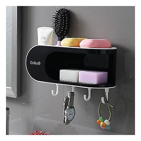 Distributeur de savon noir pour salle de bain avec support de toilette antidérapant et boîte de rangement étanche - Accessoires de salle de bain (1/5)