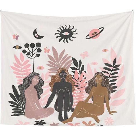 Tapisserie psychédélique bohème pour la maison, motif soleil et lune, femme et fleurs, idéale pour décorer une chambre ou un canapé. Décoration murale.