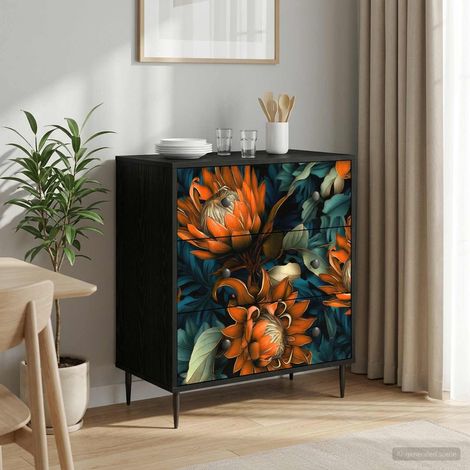 vidaXL Cajonera LOCHEM Impresión naranja 66 x 36,5 x 76 cm Roble Negro (1/5)