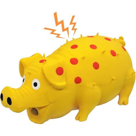 Jouet couineur pour chiens - Jouet à mâcher en latex à pois avec couinement, cochon couineur, jouet à presser durable de 20 cm pour faire ses dents et passer le temps (jaune)