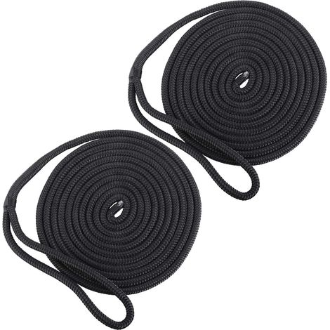 2 pièces de corde de garde-boue en nylon pour bateaux avec oeil, diamètre 12 mm, longueur 4,5 m, couleur noir (1/5)