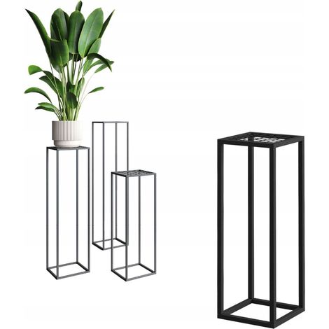 Supporto per fiori da terra in metallo stile loft, nero, moderno, in rete metallica, Renes S 19x19x60 (1/5)