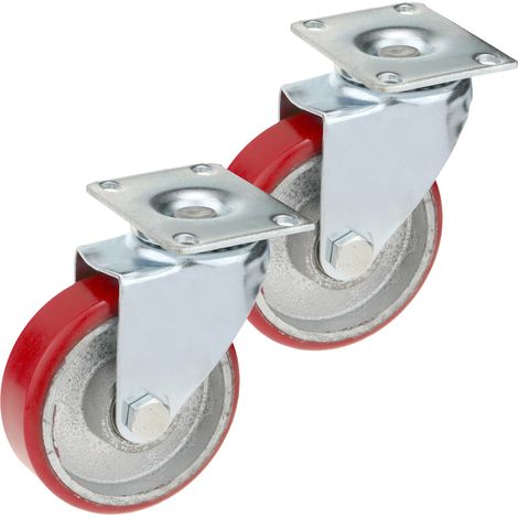 PrimeMatik - Roulettes industrielles en polyuréthane et métal sans frein 100 mm 2 unités (1/5)