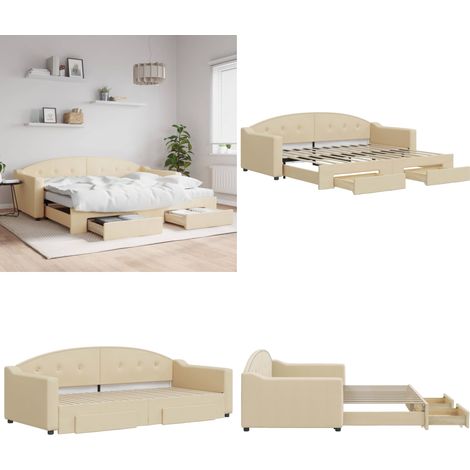 Lit de jour avec gigogne et tiroirs sans matelas crème 90x200cm - Canapé Convertible - Lit Gigogne - Meuble Multifonction - Lit D'appoint - Rangements Intégrés - Home & Living