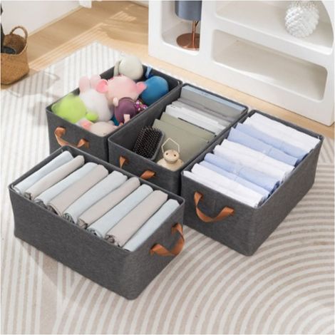 Boîte de rangement pliable pour vêtements, organisateur de vêtements avec poignée pour armoire de chambre, grise (1/5)