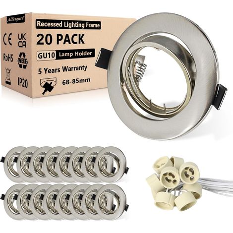 20er Led encastré Cadre GU10 68mm Chromé Brossé Cadre d'encastrement Rond Spots Orientable 360° Encastré Spots de plafond incl. douille GU10 pour LED ou halogène