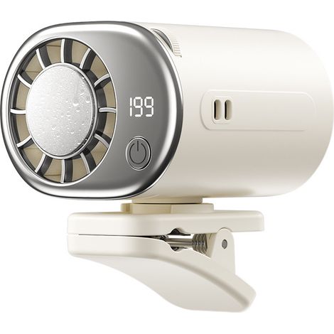 Tragbarer Kühlventilator mit Eisclip und Gürtelhalter – Leise, USB-aufladbar, kompaktes cremeweißes Design für Büro, Reisen und Outdoor-lsw