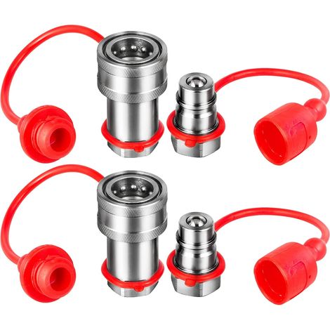 Coupleur Hydraulique Rapide 2 Kits Raccord Rapide Hydraulique Corps de 16,5 mm Filetage NPT 3/8" en Acier Haut Débit Vanne à Bille Pionnière Pression Max. de 4061 PSI pour Chargeuse Compacte (1/5)