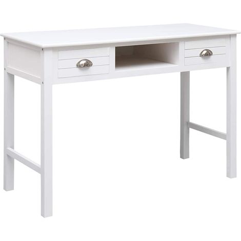 vidaXL Escritorio de madera maciza de Paulownia blanco 108x45x76 cm (1/5)