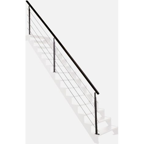 Kordo – Kit garde-corps 4m en métal noir – Main courante en hêtre verni – Normes NF P 01-012 et 01-013 – Installation intérieure facile