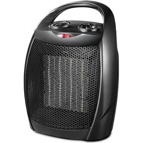 Portable fan heater, suitable for offices, kitchens and other places, with adjustable thermostat and overheat protection (black). (1/4)