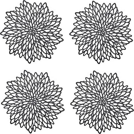 Juego de 4 manteles individuales negros, redondos y huecos, de plástico, ideales para aislar el calor de los platos y decorar la mesa (negro) (1/5)