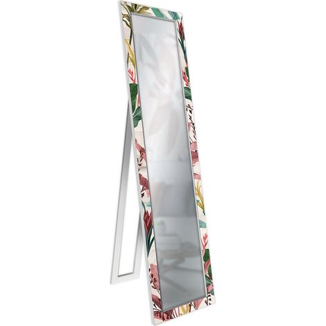 Lupia - Specchio da Terra Moderno FLOOR MIRROR DECO 40x156 cm BANANA LEAVES BEIGE, Specchiera con Cornice Stampata in Legno Regolabile con cavalletto e Montabile a Parete (1/4)