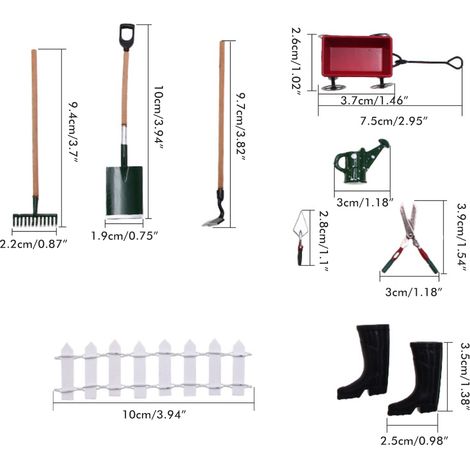 Ensemble de 9 outils de jardin miniatures pour maison de poupée (échelle 1:12) - Décoration miniature pour jardin de maison de poupée (1/5)