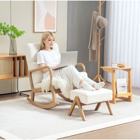 Sillón mecedora con reposapiés, 65 x 96 x 94,5 cm, carga máx. 150 kg, blanco crema DESVIAE (1/5)