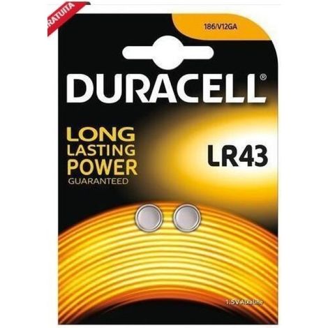 Batteria bottone Duracell 1,5V LR43 Alcalina confezione da 2 pile