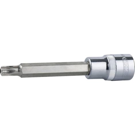 Douille tournevis TORX percé, Longueur 110mm T55 - En Chrome Vanadium - Finition chromée
