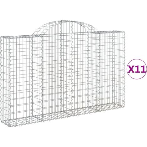 Cestas de gaviones muro de contención arqueado valla de jaula 11 piezas 200 x 30 x 120/140 cm hierro galvanizado Plata 020040309