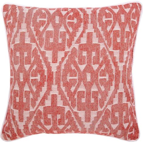 Funda de almohada de estilo tribal, 45 x 45 cm, jacquard rojo y naranja, almohada de sofá de estilo bohemio marroquí, compatible con rellenos de almohada de 45 x 45 cm.