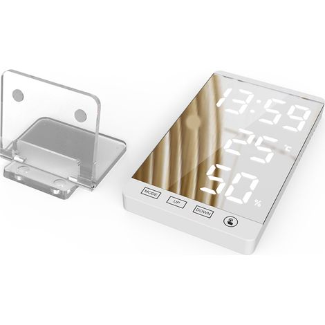 Horloge miroir LED, thermomètre et hygromètre, horloge météo électronique. (1/5)