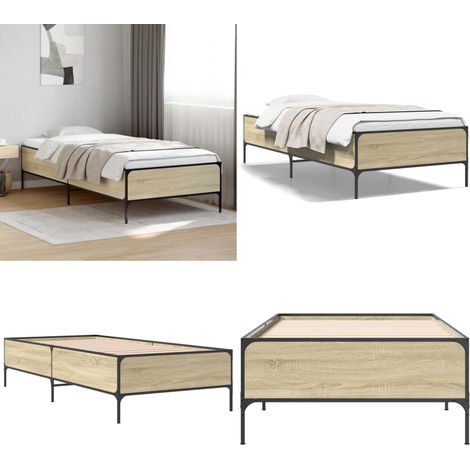 Bettgestell Sonoma-Eiche 100x200 cm Holzwerkstoff und Metall - Holzbettfassungen - Bettrahmen - Doppelbett - Einzelbett - Sonoma Eichenfarben - Home & Living (1/5)
