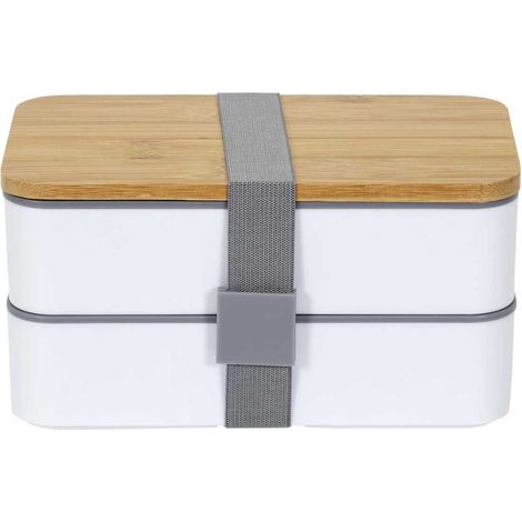 Lunch box 1L à double niveaux en plastique avec couvert et bande élastique