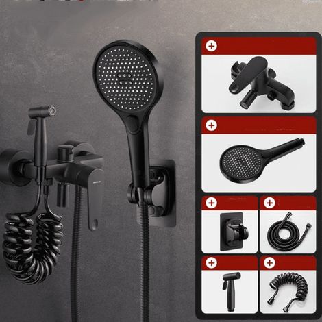 Mitigeur de baignoire noir, robinet de baignoire avec douchette et support de flexible de douche (1,5 m), mitigeur de douche mural monocommande - mitigeur 3 en 1 (1/4)