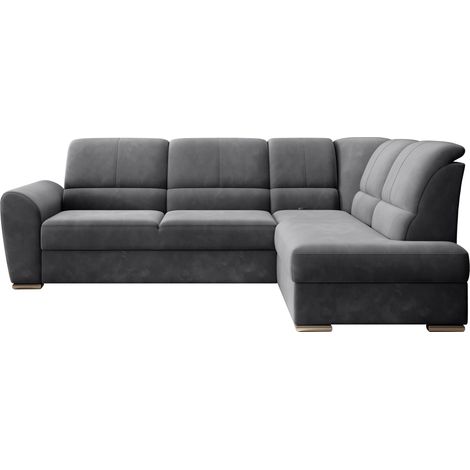 Canapé angle droit convertible velours gris foncé et pieds acier chromé Zabor 270cm (1/5)