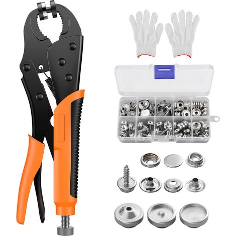Pince Bouton Pression Metal, Outil de Pression avec 3 Moules, Orange (1/5)