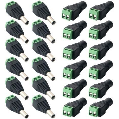 24Pcs Professional DC Connector Plug, Barrel 12V DC Power Jack Connector Adapter, 12 Pairs 2 Pin Male Socket & Female Jack Kit, for CCTV Camera LED Strip (5.5 X 2.1mm) (1/5)