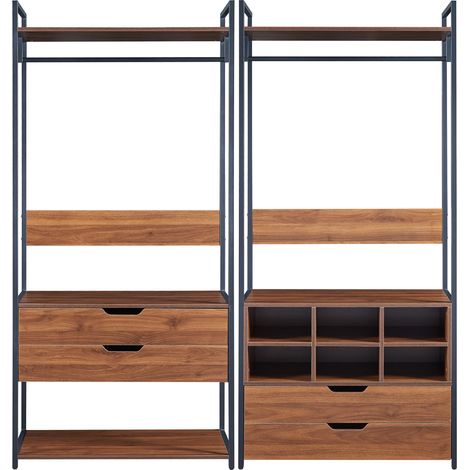 Set Larem 2 Mobili Organizzatori Guardaroba 168 cm Set F - Nero / Effetto Noce [en.casa]